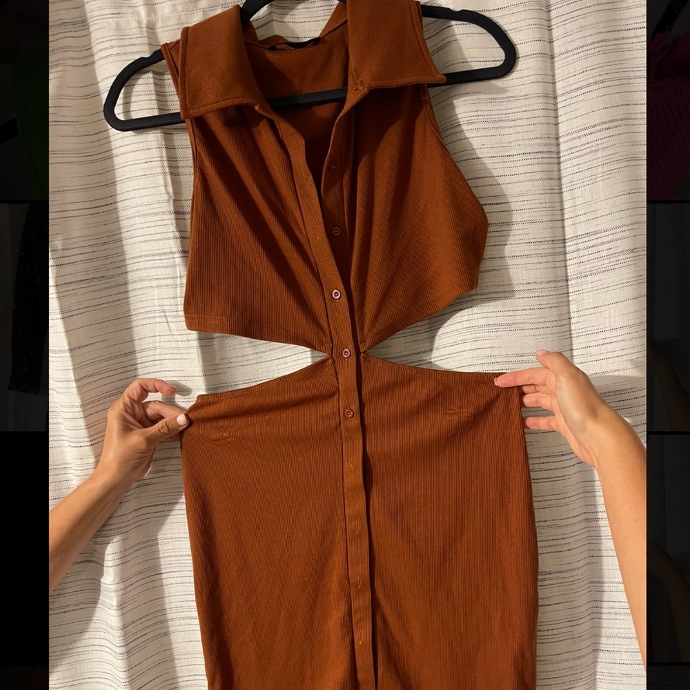 Burnt orange backless dress